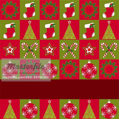 Christmas ornament seamless pattern red green background