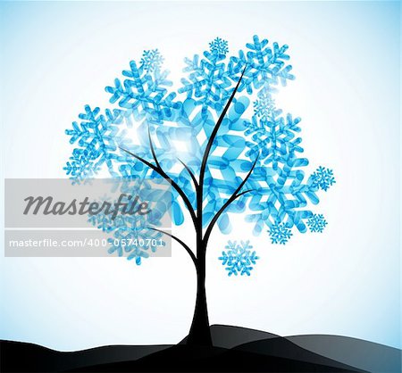 winter background, a tree in the snow