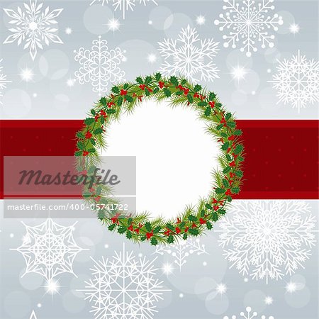 Christmas greeting card with snowflakes and star on silver background