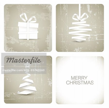 Simple vector grunge christmas decoration made from white paper stripe - original new year card