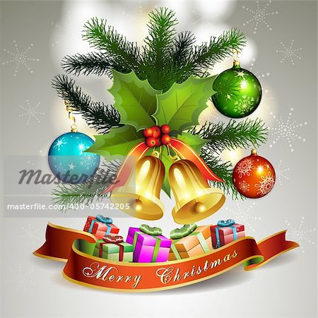 Christmas ball with pine tree and bells