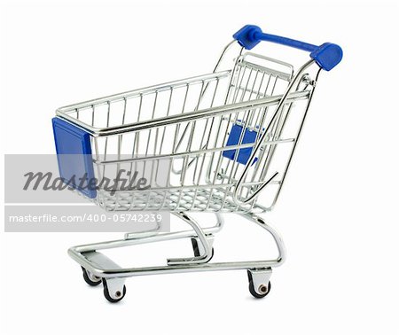 Metal shopping cart isolated on white background
