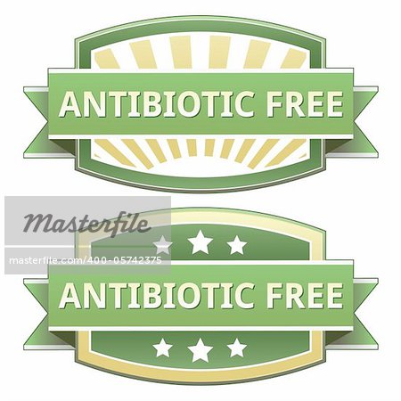 Antibiotic free food label, badge or seal with green and yellow color in vector