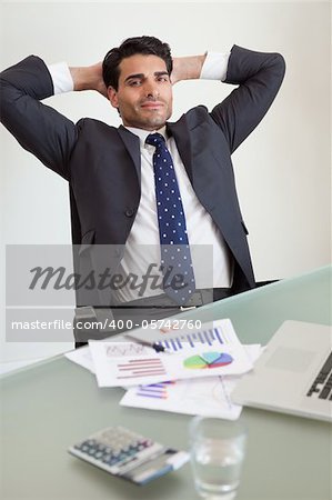 Portrait of a satisfied sales person in his office