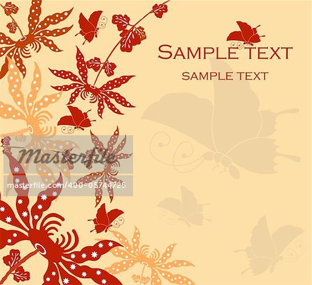 Vector image of Floral greeting card with butterflies