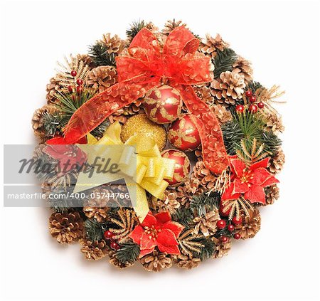Traditional christmas wreath isolated on white