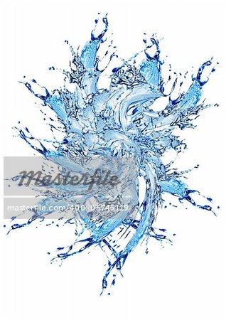 Blue water and water splash on a white background
