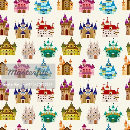 cartoon Fairy tale castle seamless pattern