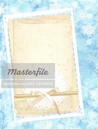 Vertical background of blue color with retro cards and snowflakes
