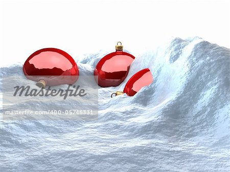 chrismas balls in the snow over white background