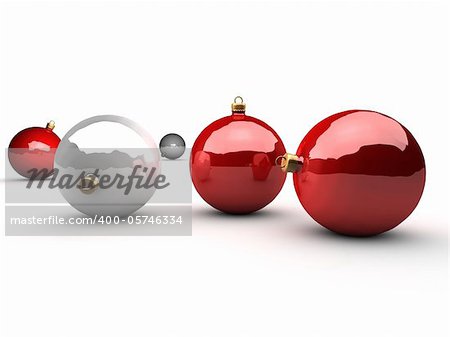 red and silver christmas balls over white background