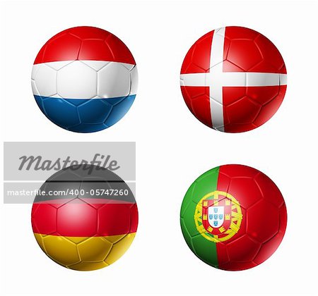 3D soccer balls with group B teams flags. UEFA euro football cup 2012. isolated on white