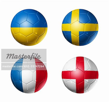 3D soccer balls with group D teams flags. UEFA euro football cup 2012. isolated on white