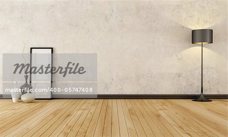 empty room with hardwood floor and old wall - rendering