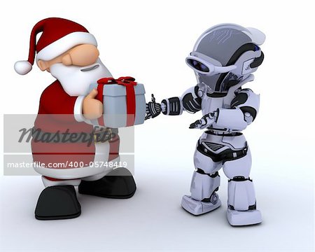 3D render of a robot and santa claus