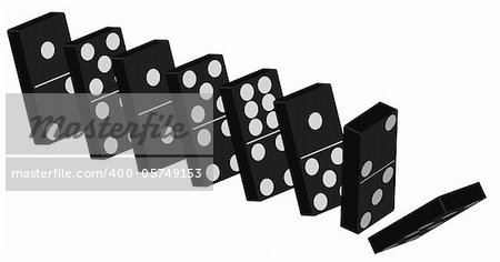 Domino Effect - Standing Black Tiles Isolated On White Background