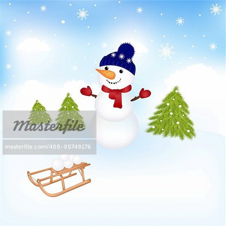 Christmas Snowman, Vector Illustration