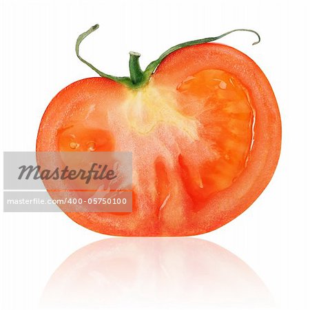 Slices of ripe tomato isolated on white background