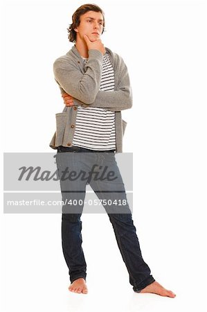 Full length portrait of thoughtful young man