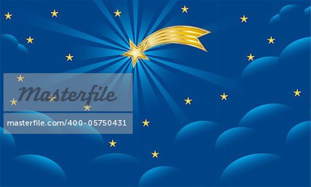 Background for Christmas nativity scene with the Star of Bethlehem on blue night sky