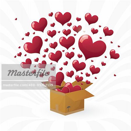 Valentine's day. box with fly hearts. vector illustration eps10