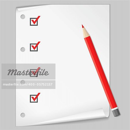 Check list with a red pencil, vector eps10 illustration (transparent shadows)