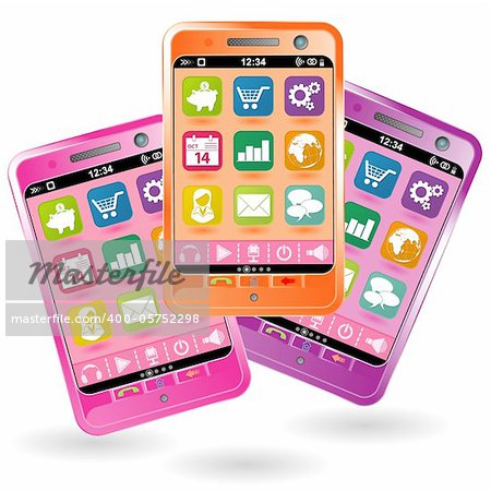 Mobile Smartphone with icons in various colors, element for design, vector illustration