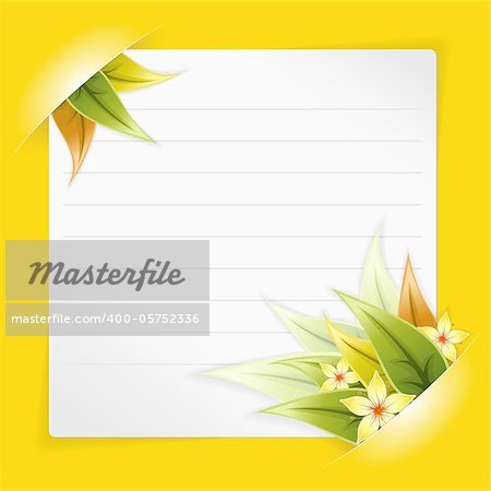 Sheet of White Paper for your Text or Photos, Mounted in Pockets with Leaves and Flower
