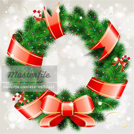 Decorative Christmas Wreath with Ribbon, Candy and Decoration element