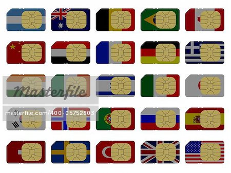 2D SIM cards represented as flags of different countries