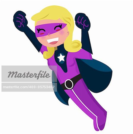 Cute blonde super hero woman. Vector cartoon Illustration.