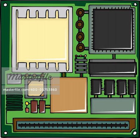Generic cartoon electrical circuit board with blank parts