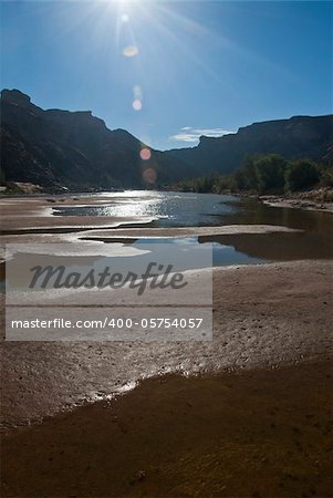 The sun shining over a riverbed, Fish River Canyon, Namibia