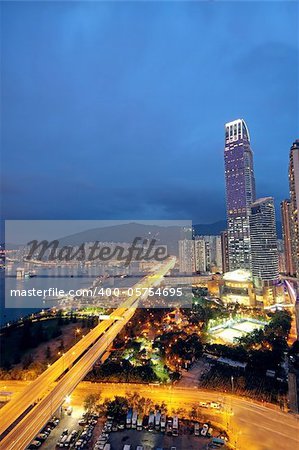 magic hour in downtown city,  hongkong