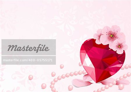 Love Heart and pink cherry blossom design