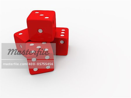 A stack / pile of red and white dice on a white background.