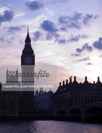 Royaume-Uni, Londres, Skyline avec Big Ben au crépuscule