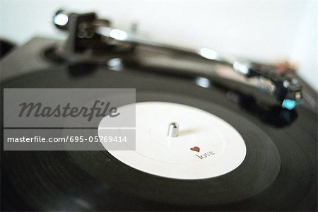 LP record playing on record player, close-up LP record playing on record player, close-up