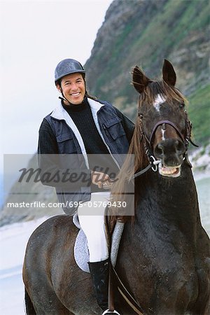 Mensch-Pferd-Reiten am Strand, Porträt