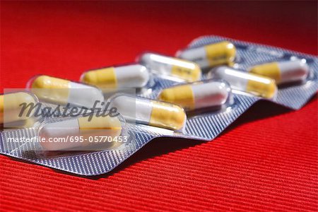 Blister pack containing capsules of an antiviral drug (a neuraminidase inhibitor) used to treat H1N1 flu