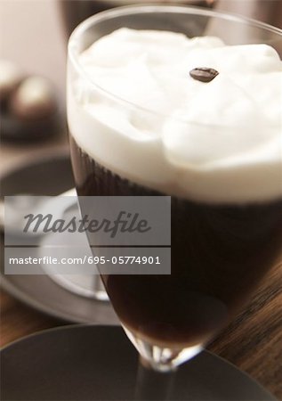 Glass of Irish coffee, close-up