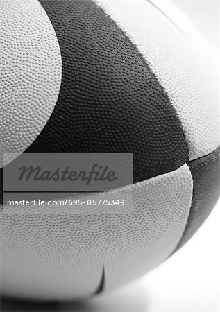 Rugby ball, extreme close-up, b&w.