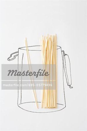Uncooked pasta in drawing of canister