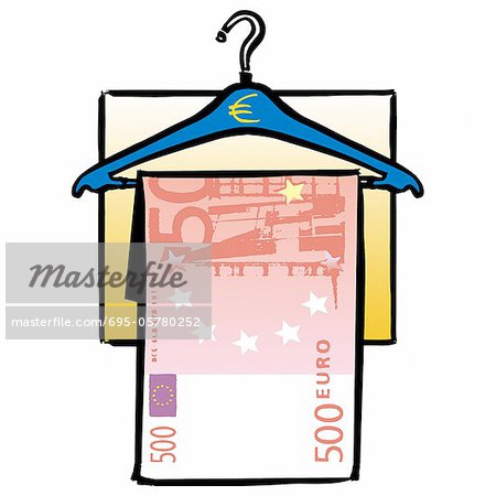 Fünfhundert-Euro-Schein auf Kleiderbügel