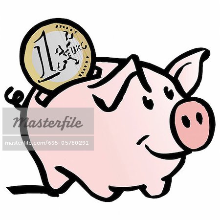 Euro coin and piggy-bank