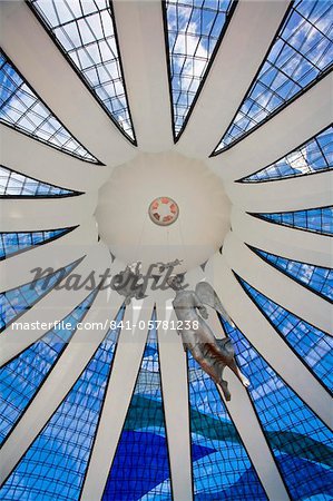 Interior of Metropolitan Cathedral of Brasilia designed by architect Oscar Niemeyer, Brasilia, Brazil, South America