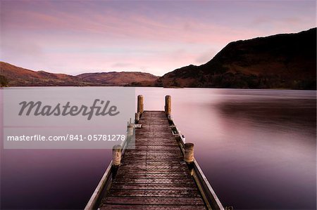 Jetty on Ullswater at dawn, Glenridding Village, Lake District National Park, Cumbria, England, United Kingdom, Europe
