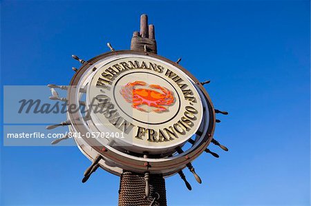 Iconic Straßenschild für den Fisherman's Wharf Gegend, San Francisco, California, Vereinigte Staaten von Amerika, Nordamerika