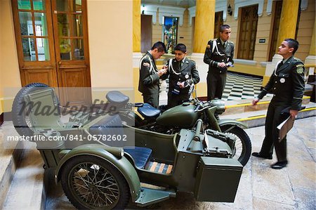 Policemen and motorbike display, Police Museum, Bogota, Colombia, South America