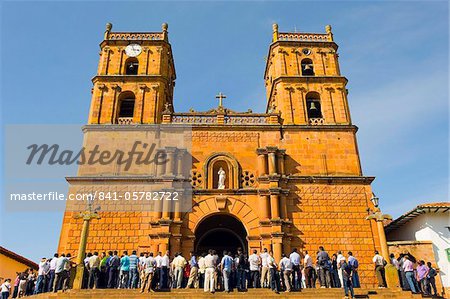 Congregation at Catedral de la Inmaculada Concepcion (Cathedral of the Immaculate Conception), Barichara, Colombia, South America